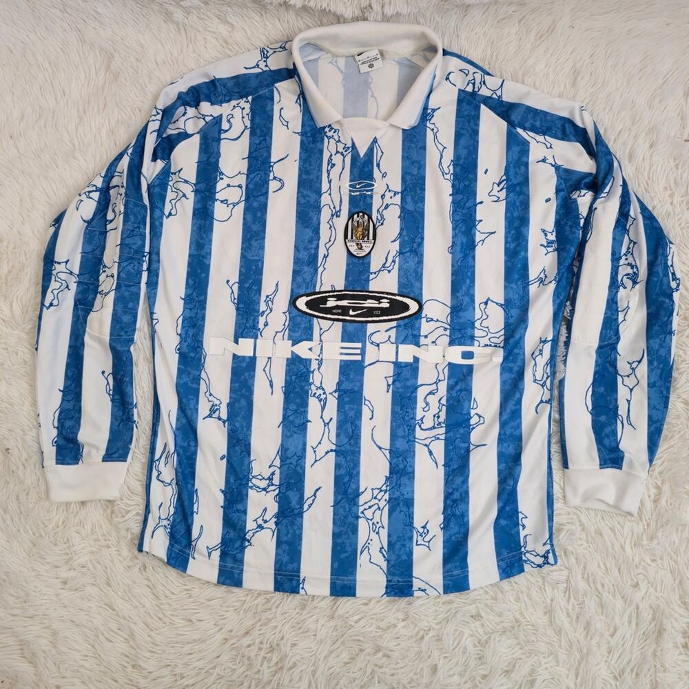 Men's Nike Air Blue And White Striped Long Sleeve Blokecore Jersey - Picture 14 of 14